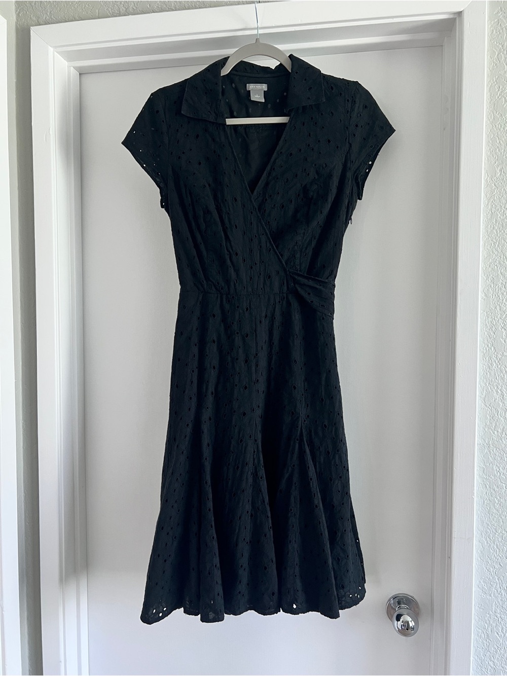 Ann Taylor Black Eyelet Wrap Midi Dress